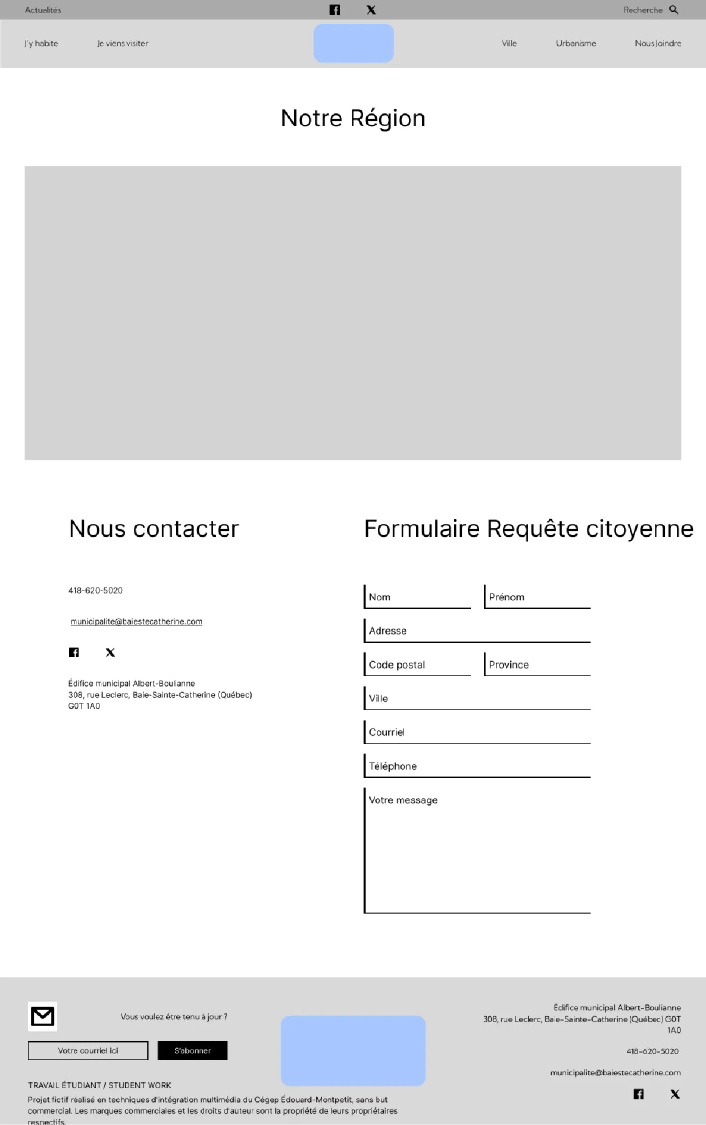 Wireframe page Contact